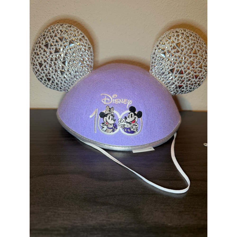 Disney 100 Years of Wonder Mickey Mouse Purple Ear Hat Silver Studded Ears